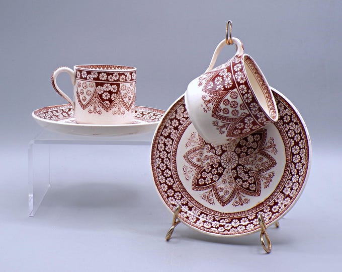 Pottery Demitasse Cup And Saucer, W T Copeland And Sons, England Primrose, Brown 1888