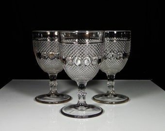 Early American Pressed Glass Water Goblet, Unknown Maker, Dewdrop And Rain (AKA), 1905