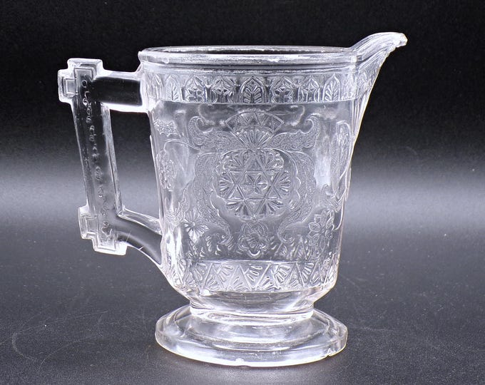 Early American Pressed Glass Table Creamer, McKee And Bros, Modern (OMN) aka Scroll With Flowers, c 1881