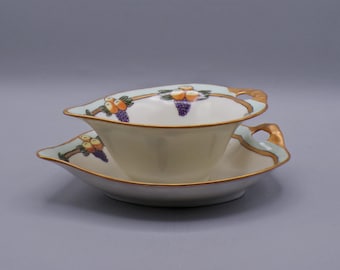 Porcelain Sauce/Gravy Boat and Underplate, Porzellanfabrik Fasold and Eichel, Hand Painted, 1900 - 1917