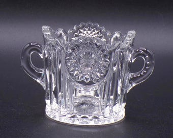 Early American Pressed Glass Toothpick or Individual Sugar, A H Heisey and Comp, #1235 (OMN) aka Beaded Panel and Sunburst; 1897