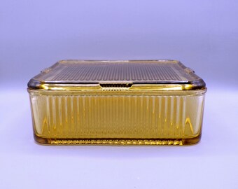Vintage Kitchenware, Refrigerator Box, Federal Glass Company, No Line ID, Ribbed Pattern, Topaz Golden Glow (Amber), 1930s/40s