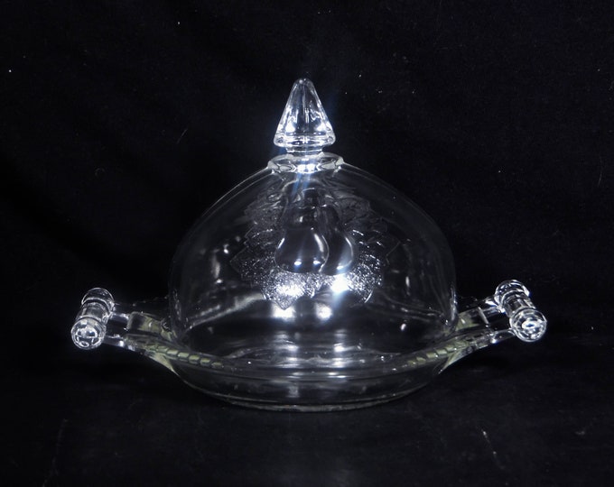 Vintage Glass Butter Dish, Jeannette Glass Company, Baltimore Pear, 1950 - 1972