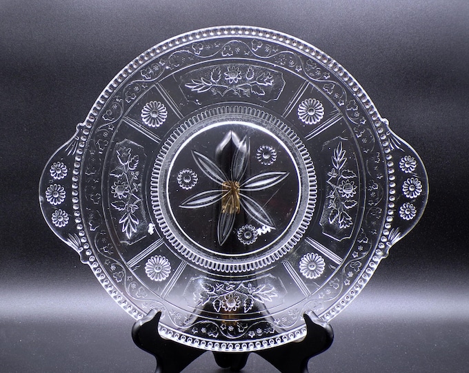 Early American Pressed Glass Handled Plate, Bryce Brothers, Wreath (OMN) AKA Willow Oak, 1880s