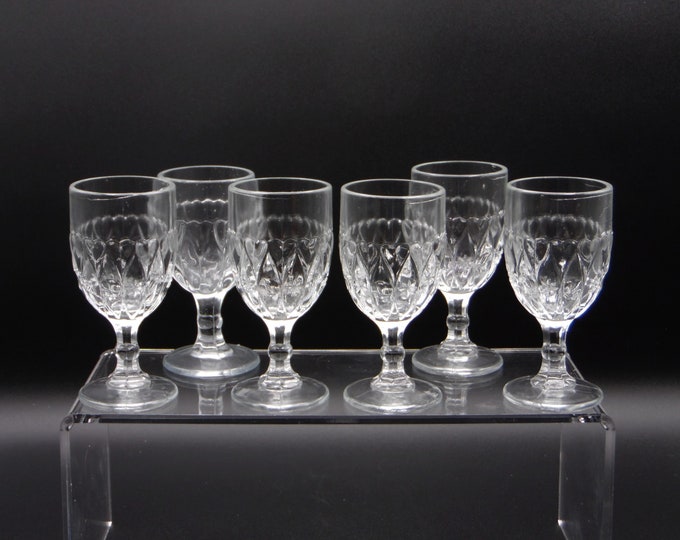 Early American Pressed Glass Wine Goblet Indiana Tumbler & Goblet Co ITG #29 (OMN) a/k/a Hearts of Lock Laven; Shuttle; etal, 1896