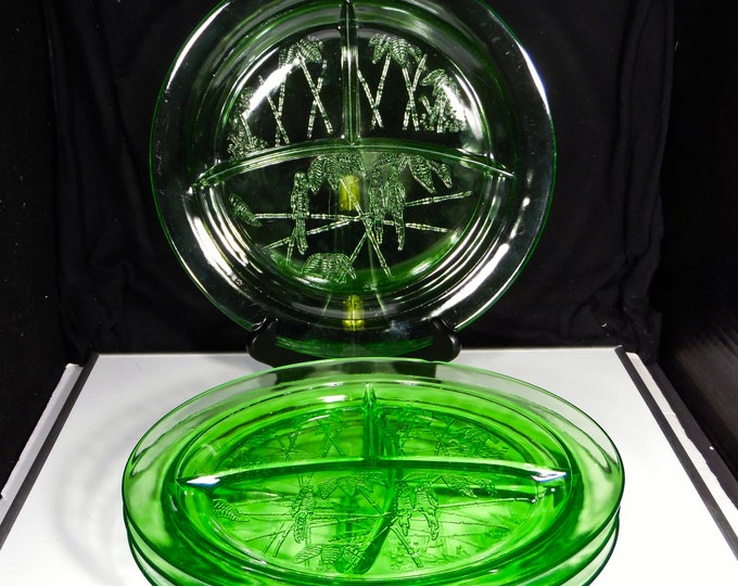 Depression Glass Grill Plate, Federal Glass Company, Sylvan (OMN) AKA Parrot, Green, 1931