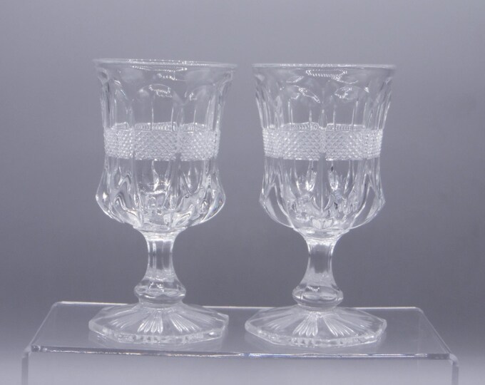 Early American Pressed Glass Goblet, United States Glass Co, USG #15071; Virginia (OMN) aka Banded Portland; Diamond Banded Portland