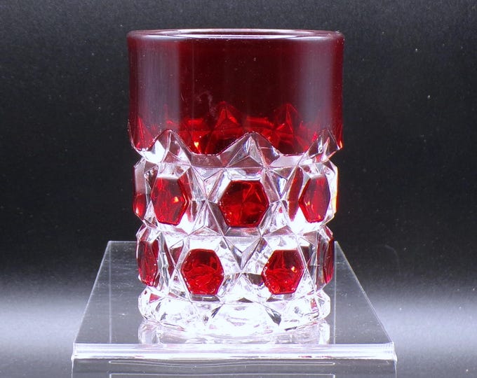 Ruby Stain Pressed Glass Tumbler - Doyle #250 Block Pattern, c 1891