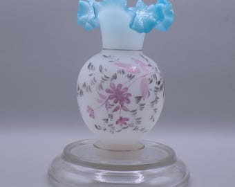 Antique Art Glass Vase, Unknown Maker, Bohemia, Hand Painted Floral, 1880s/90s