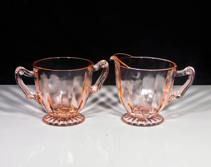 Elegant Era Glass Sugar And Creamer, Lancaster Glass Company, Line #53. 1920s