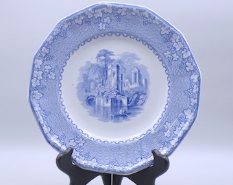 Pottery Salad/Luncheon Plate, John Alcock, Cobridge, "Priory", Blue Transfer 1853 - 1861