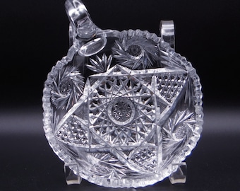 American Brilliant Period Cut Glass, Handled Nappy, unknown cutting house, possibly Libbey blank ca 1905 - 1915