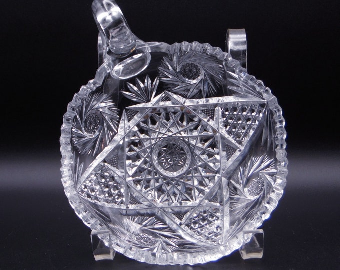 American Brilliant Period Cut Glass, Handled Nappy, unknown cutting house, possibly Libbey blank ca 1905 - 1915