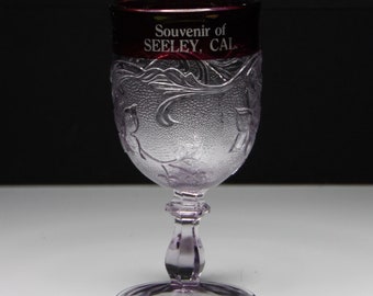 Early American Pressed Glass Wine Goblet; Souvenir; Unknown Maker; Campanula (AKA) c 1890s