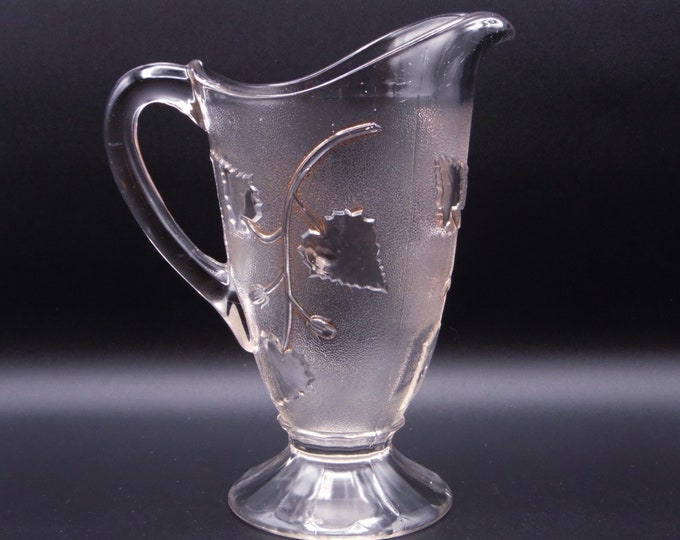Early American Pressed Glass Water Pitcher, Co-Operative Flint Glass Co Ltd, Forest (OMN) aka Ivy in Snow, ca 1894