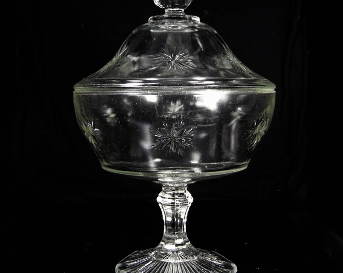 Early American Pressed Glass, Covered Compote, Indiana Glass Co, Indiana #152 (OMN) a/k/a Bethlehem Star; Bright Star 1913