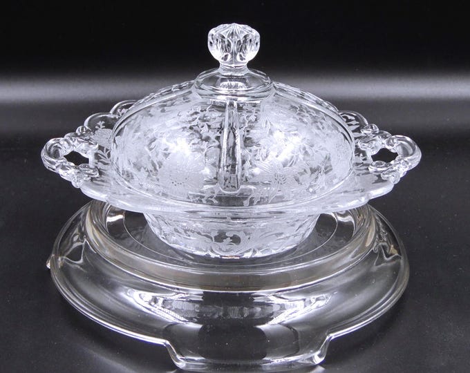 Elegant Era Glass Butter Dish, Cambridge Glass Company, #3121 w/Wildflower Etch #733, 1935