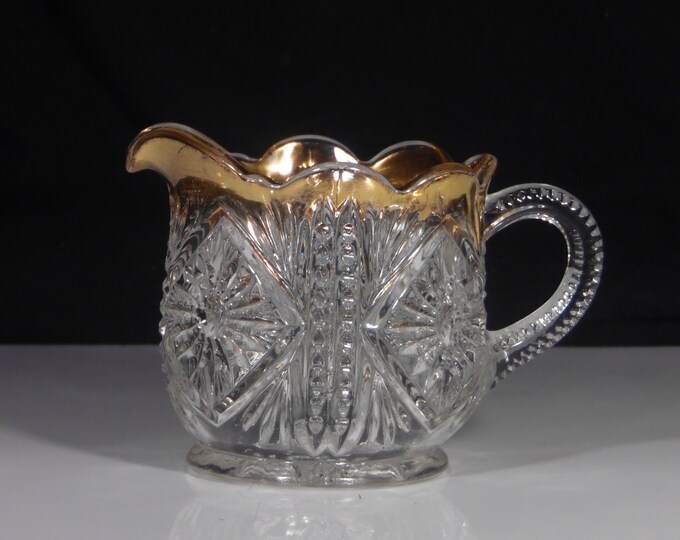 Early American Pressed Glass Individual Creamer, Tarentum Glass Company, Tarentum #326 (OMN) AKA Postscript, 1905