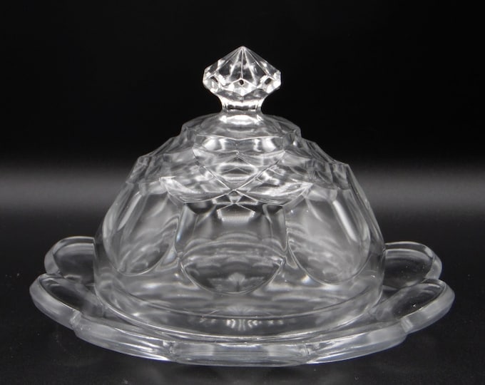 Early American Pressed Glass Butter Dish, Riverside Glass Works, Riverside #593; Kanawha (OMN) AKA English Colonial, 1906