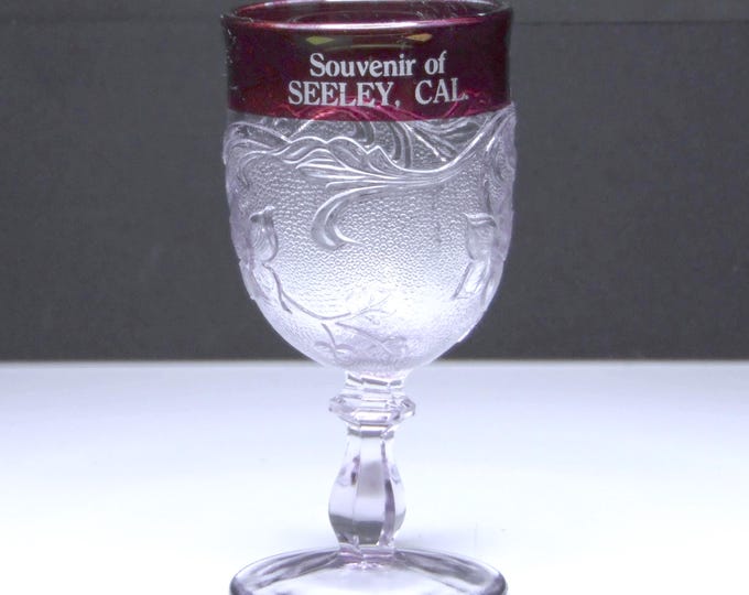 Early American Pressed Glass Wine Goblet; Souvenir; Unknown Maker; Campanula (AKA) c 1890s