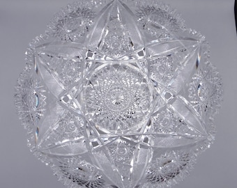 American Brilliant Period Cut Glass Large Salad Bowl, Pitkin And Brooks, Mars Pattern ca 1907