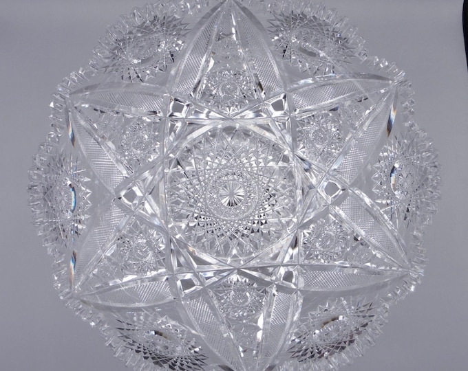 American Brilliant Period Cut Glass Large Salad Bowl, Pitkin And Brooks, Mars Pattern ca 1907