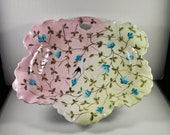 Porcelain Dessert Serving Bowl, Erdmann Schlegelmilch, Hand Painted Blue Floral, Vines and Birds c 1861 - 1891
