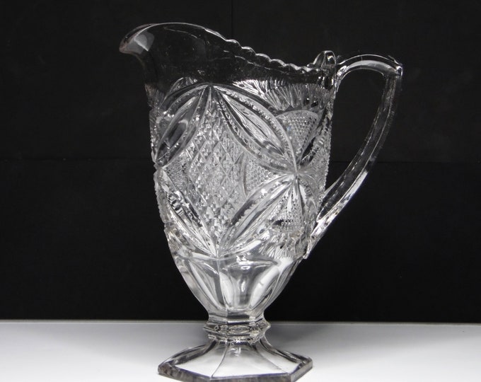 Early American Pressed Glass Pitcher, United States Glass Company, US Glass #15112 (OMN) aka Broughton; Pattee Cross; 1909