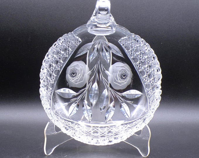 American Brilliant Cut Glass Nappy, White Rose Design, 1916-1920
