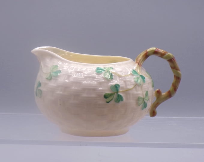 Porcelain Creamer, Belleek Porcelain, Shamrock and Basketweave, 4th Mark,1st Green Mark, 1946 - 1955