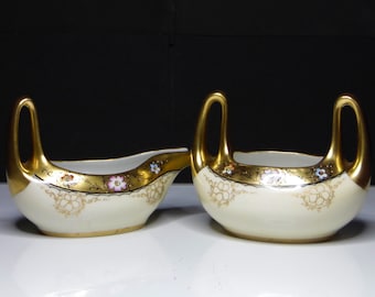 Porcelain Sugar and Creamer, Delinieres and Co, Limoges, Pickard China, decorators, 1898 - 1900