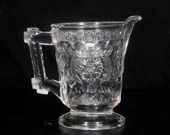 Early American Pressed Glass Table Creamer, McKee And Bros, Modern (OMN) aka Scroll With Flowers, c 1881