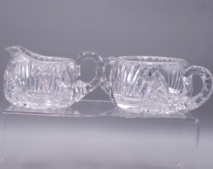 American Brilliant Period Cut Glass Sugar and Creamer, unknown maker, unknown pattern ca 1910