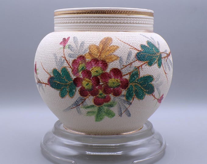 Pottery Cache Pot, Unknown Maker, Tapestry Ware, Hand Painted Florals, ca 1880-1900