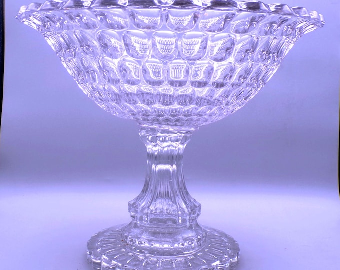 Flint glass/Early American Pressed Glass Punch Bowl, Unknown Maker, Thumbprint with Brooklyn Standard (aka) c 1850