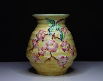 Royal Art Pottery Vase: Apple Blossom on Yellow Ground, Longton England