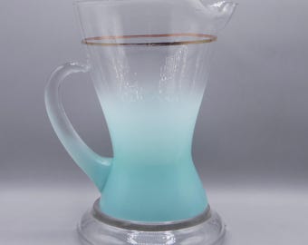 Vintage/MCM Glass Pitcher, West Virginia Glass Specialty, Blendo, Turquoise, 1960s