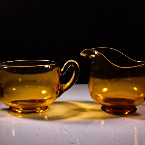 Elegant Era Glass Sugar And Creamer Cambridge Glass Company, Cambridge No 138, Amber, 1920's