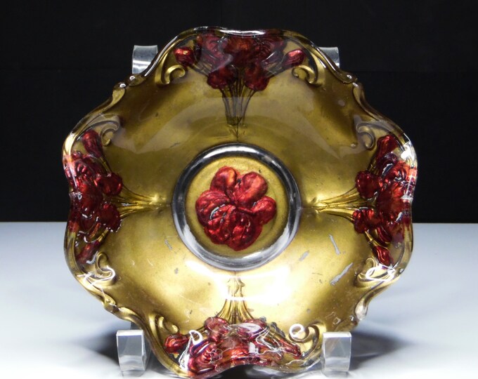 Goofus Glass Nappy; Lancaster Glass Company (?); Iris (?) 1910 - 1920
