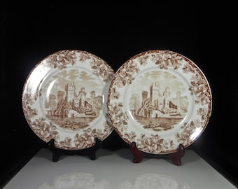 Pottery Luncheon/Salad Plate, W T Copeland And Sons, Stoke On Trent, England, Acora, Brown 1867 - 1890