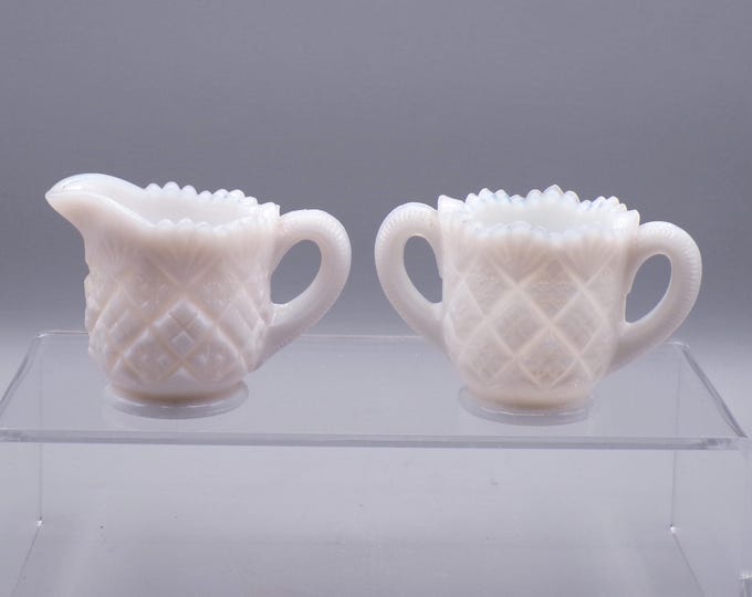 Vintage Milk Glass Toy (Childs) Sugar and Creamer; Westmoreland Glass Company; Thumbelina, 1960s