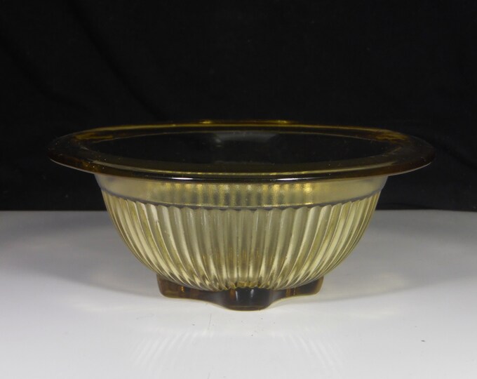 Depression Glass Mixing Bowl, Federal Glass Company, Ribbed Lower Panel, Golden Glow, 1930s