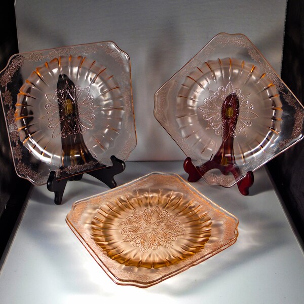 DepressionGlass Luncheon/Salad Plate, Jeannette Glass Company, Adam, Pink, 1932 - 1934