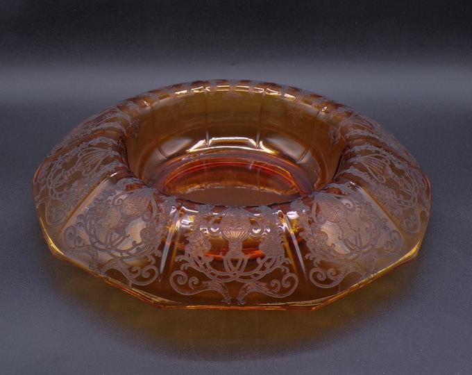 Elegant Era Glass Console/Flower Bowl, Cambridge Glass Company, Decagon, Shape 856, with Etch #733, Amber, 1927 - 1929