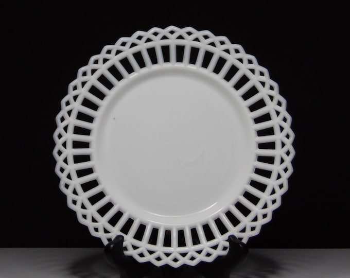 Early American Pressed Glass/Milk (Opaque) Glass Plate, Canton Glass Company, Canton Lattice (AKA) 1883 - 1899