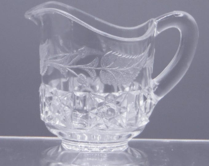 Early American Pressed Glass Childs/Toy Creamer, Bellaire Goblet Company, Bellaire #600 (OMN) aka Daisy and Cube; Evangeline; Rail Car; 1886