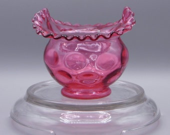 Vintage Glass Vase Fenton Art Glass Company, Dot Optic, Cranberry, 1955 - 1967