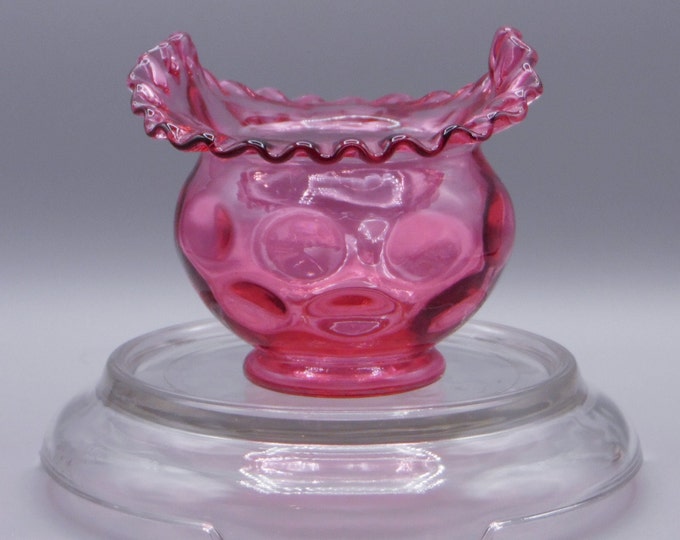 Vintage Glass Vase Fenton Art Glass Company, Dot Optic, Cranberry, 1955 - 1967