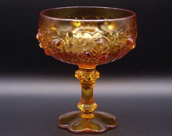 Vintage Art Glass Compote Fenton Art Glass Company Fenton Rose Amber 1967 - 1971