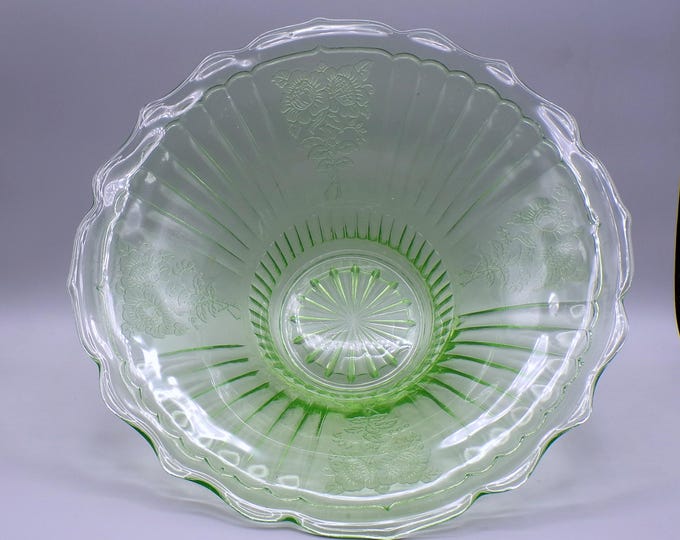 Depression Glass Large Bowl; Hocking Glass Company; Mayfair, Green, 1933 - 1937